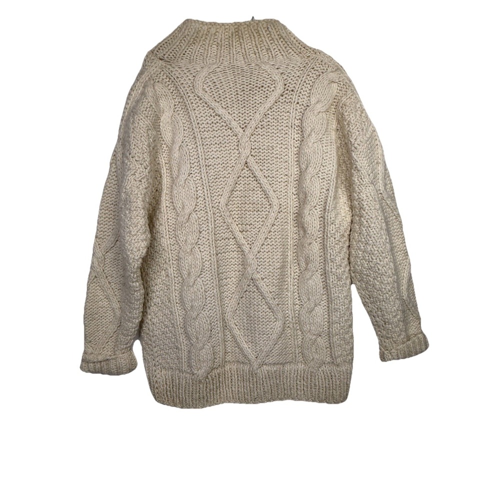 Vintage‎ Hand Knit Chunky Wool Cream Full Zip Sweater Cardigan Cable Womens L/XL - Picture 6 of 9
